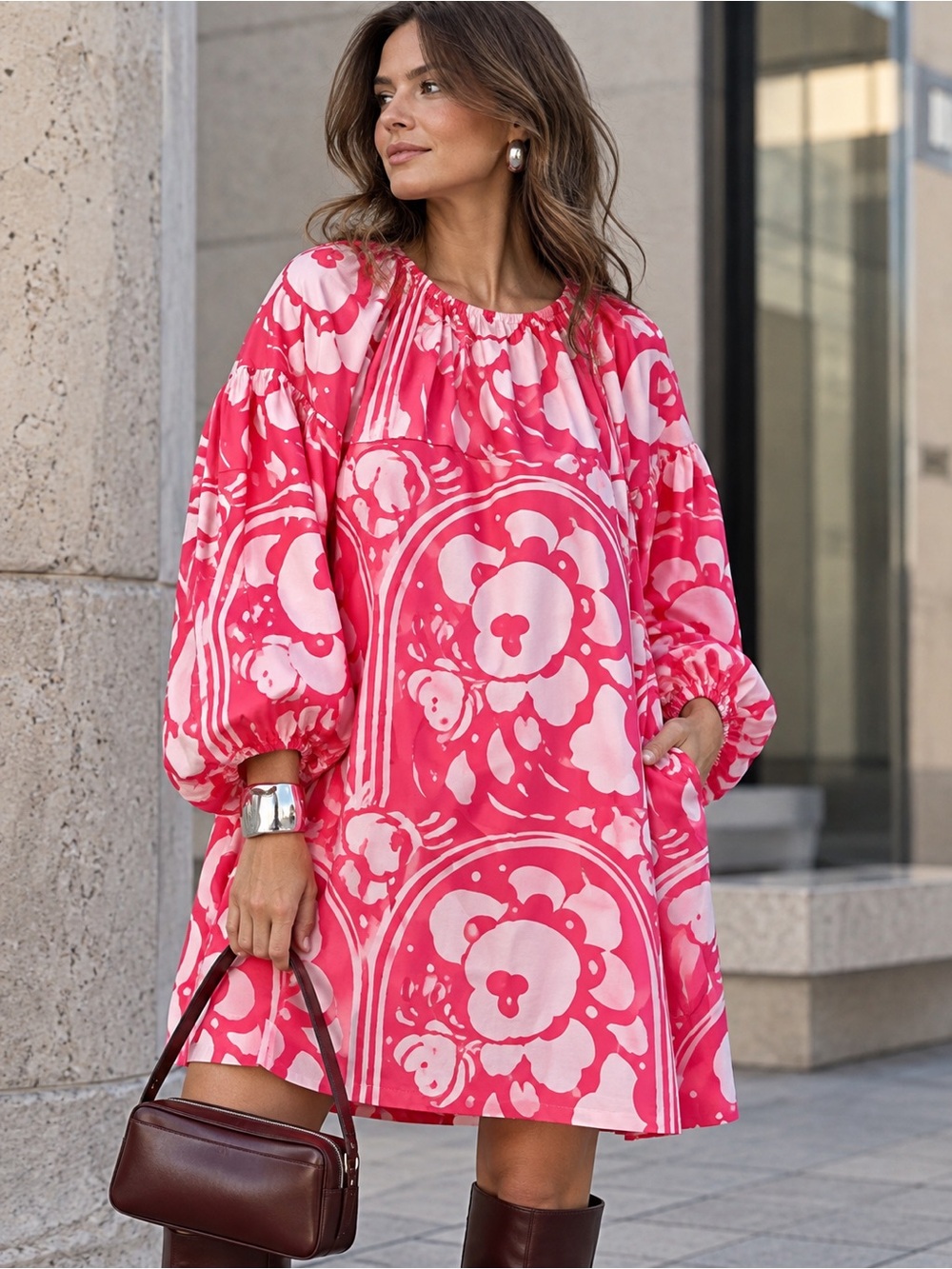 Marimekko Länsi Karuselli Pink Cotton Poplin Dress XS Wakisaka Scandinavian